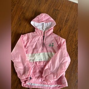 Size small, delta zeta rain jacket with hood!
